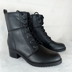 COLLÈGE  laced leather boots waterproof lined booties side zip black Size 7M